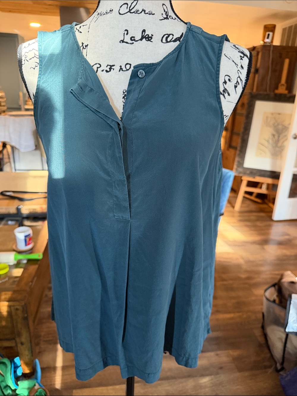 Sleeveless Split-Neck 100% Silk Tank Top Madewell - Teal